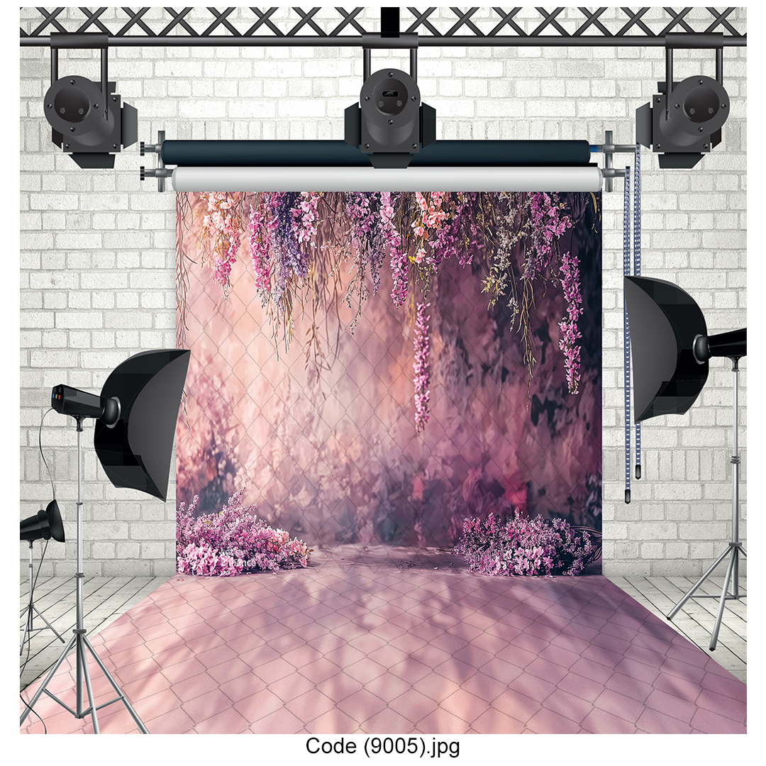 بکدراپ گلهای بنفش برای عکاسی پرتره و تبلیغات با طرح گلهای بهاری