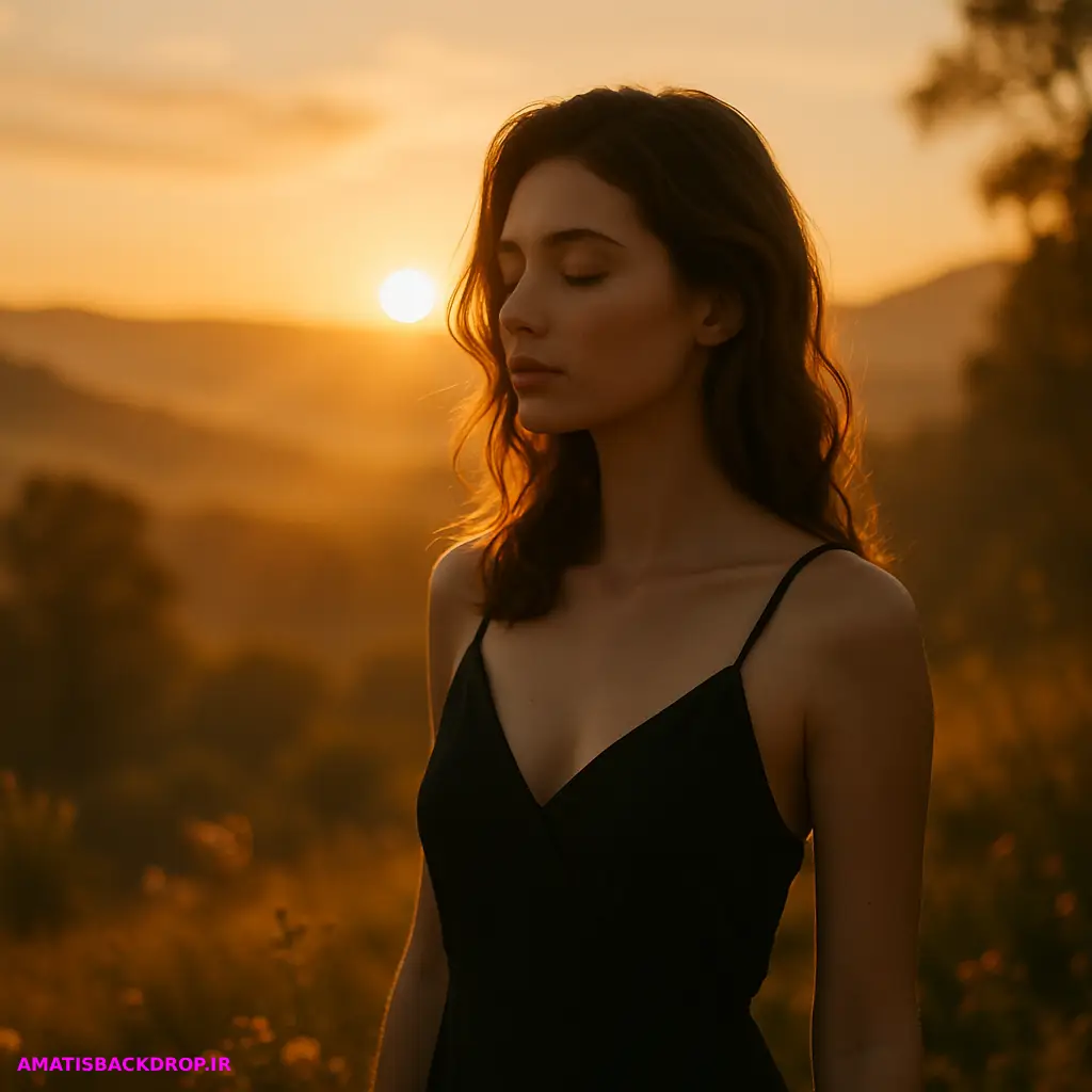 استفاده از نور طبیعی در عکاسی با بکدراپ طبیعی، نشاندهنده نور طلوع آفتاب که فضای روشن و دلنشین را برای سوژه ایجاد میکند.