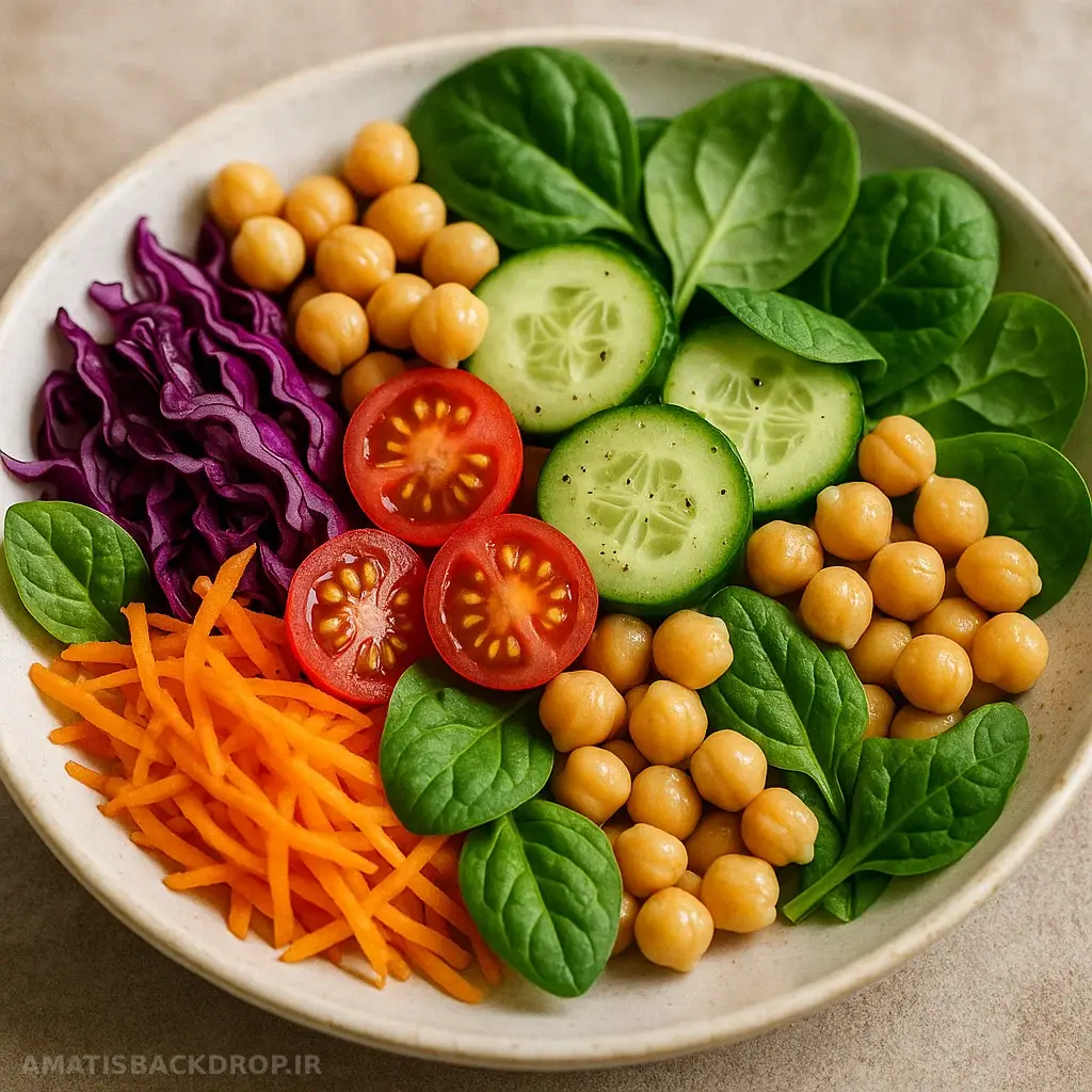 عکاسی از سالاد رنگارنگ با بافتهای جذاب
