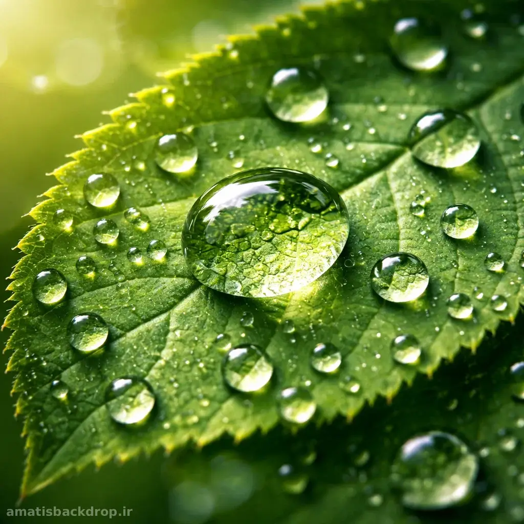 عکاسی ماکرو از قطرات آب روی برگ